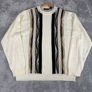 VTG Gochu Coogi 3D Style Mens 2XL Crewneck Sweater Cream Black Acrylic